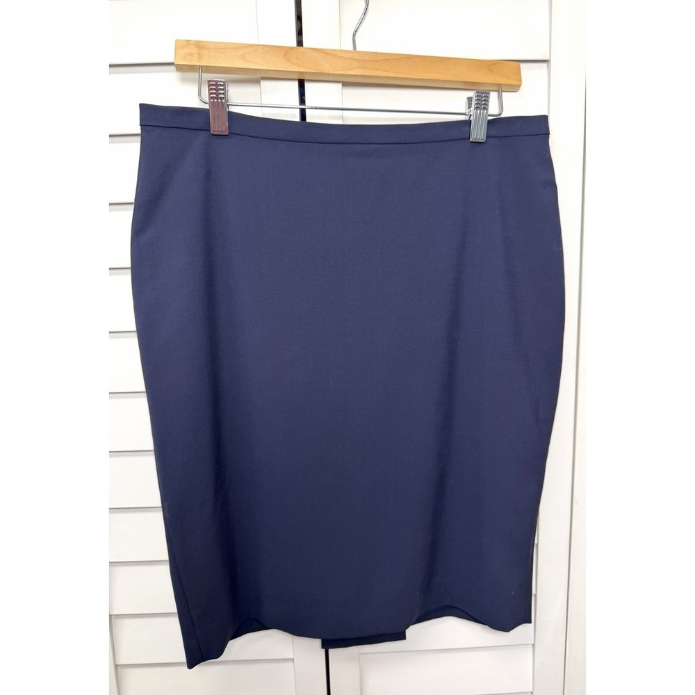 Elie Tahari Wool Knee Length Pencil Skirt Office Career Women's Size 8 Navy NWT - Picture 2 of 10